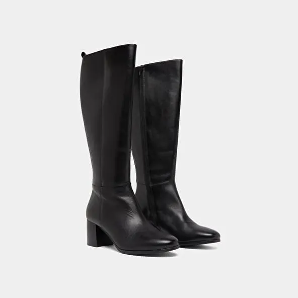 Black Leather Heeled Boots