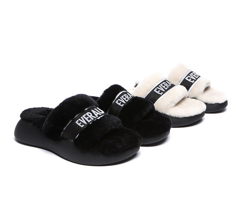 High Platform Women's Sheepskin Wool Slides Slipper- EVERAU