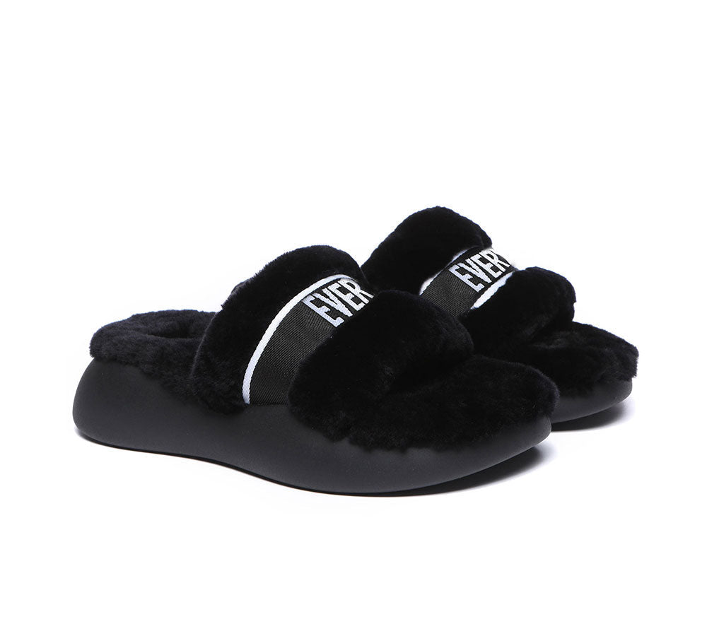 High Platform Women's Sheepskin Wool Slides Slipper- EVERAU