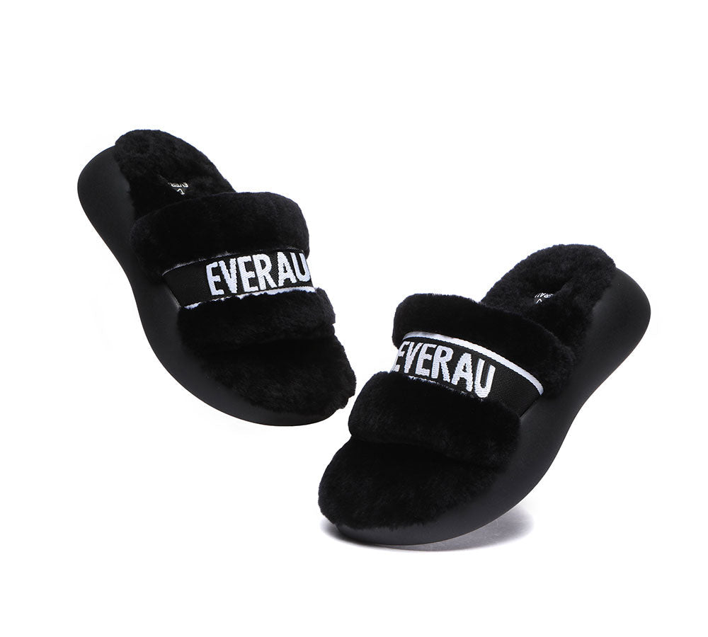 High Platform Women's Sheepskin Wool Slides Slipper- EVERAU