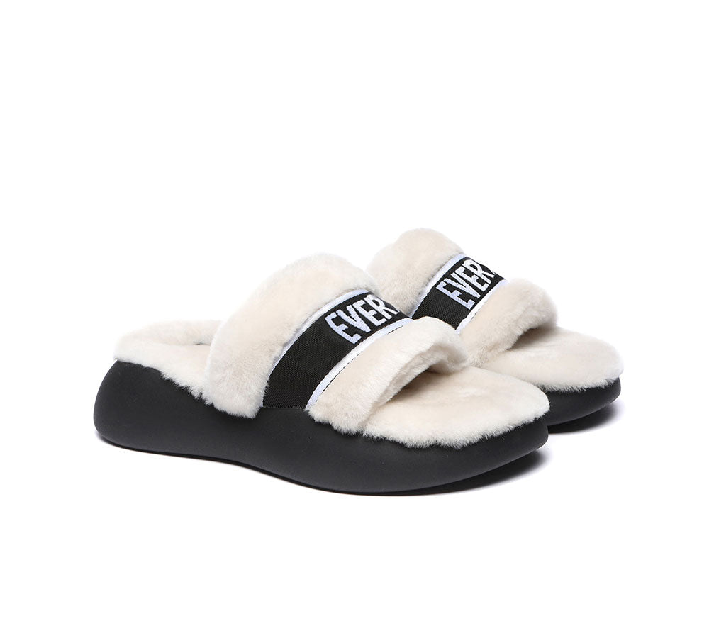 High Platform Women's Sheepskin Wool Slides Slipper- EVERAU