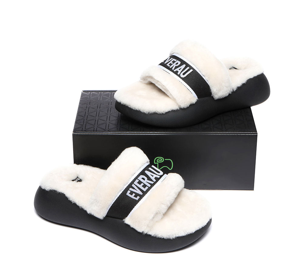 High Platform Women's Sheepskin Wool Slides Slipper- EVERAU