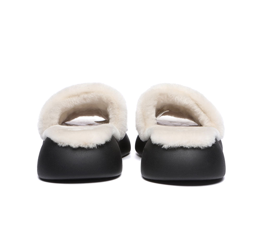 High Platform Women's Sheepskin Wool Slides Slipper- EVERAU