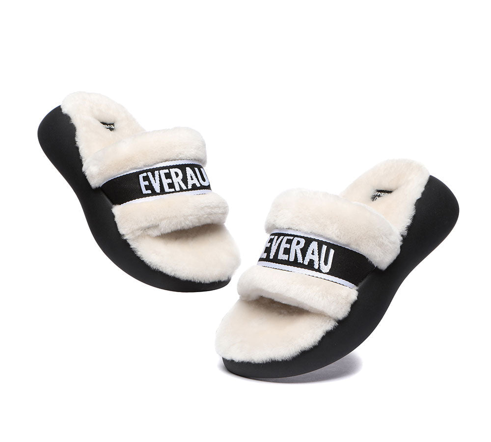 High Platform Women's Sheepskin Wool Slides Slipper- EVERAU