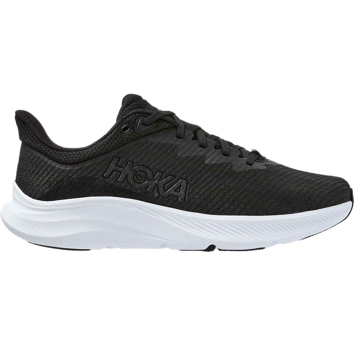 Hoka One One Solimar shoes, Black/White, size 11.5 D Medium.