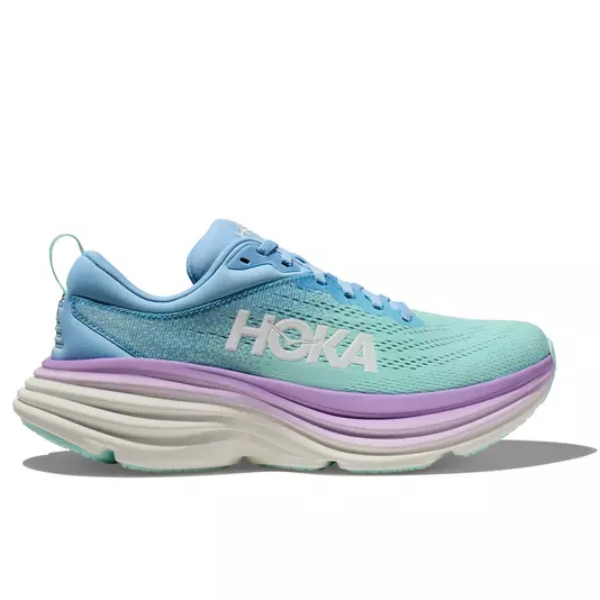 HOKA Women's Bondi 8 Wide - Airy Blue/Sunlit Ocean.