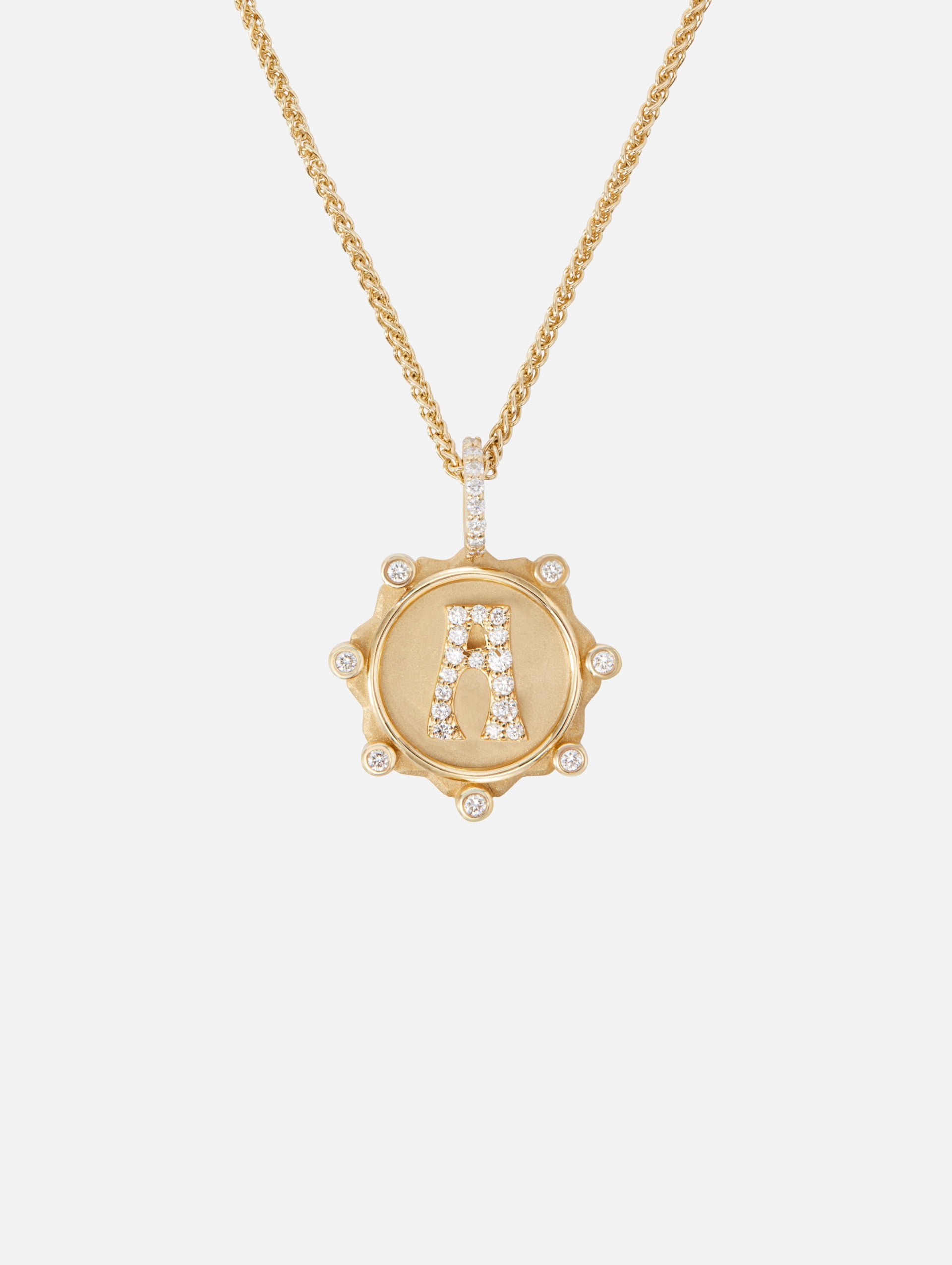 Initial Coin Necklace with Pave Detail Result: Pave Initial Coin Necklace