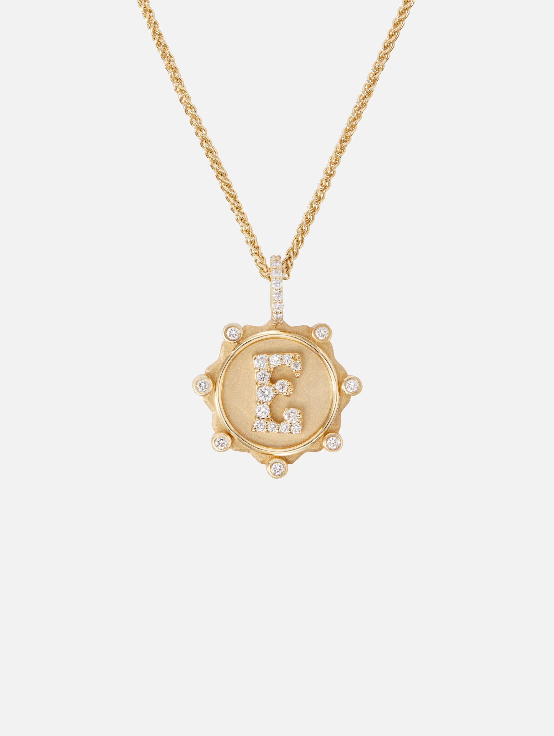 Initial Coin Necklace with Pave Detail Result: Pave Initial Coin Necklace