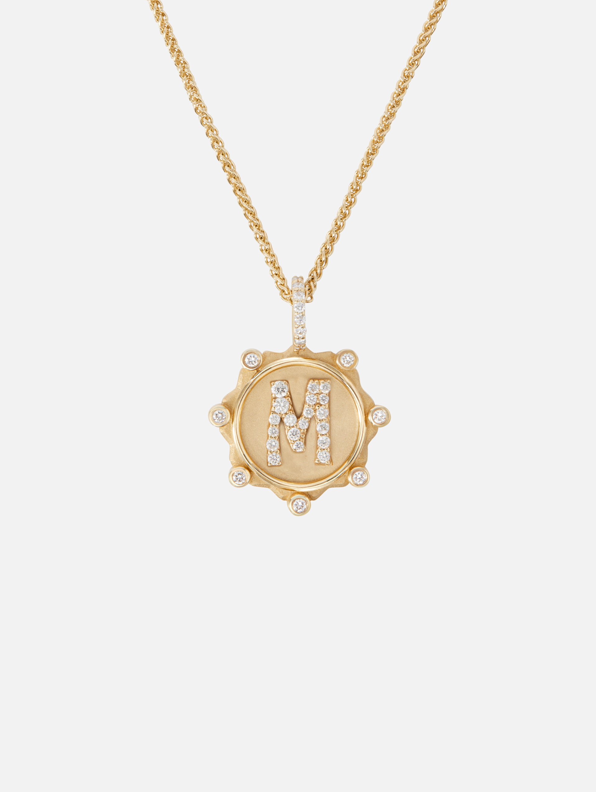 Initial Coin Necklace with Pave Detail Result: Pave Initial Coin Necklace