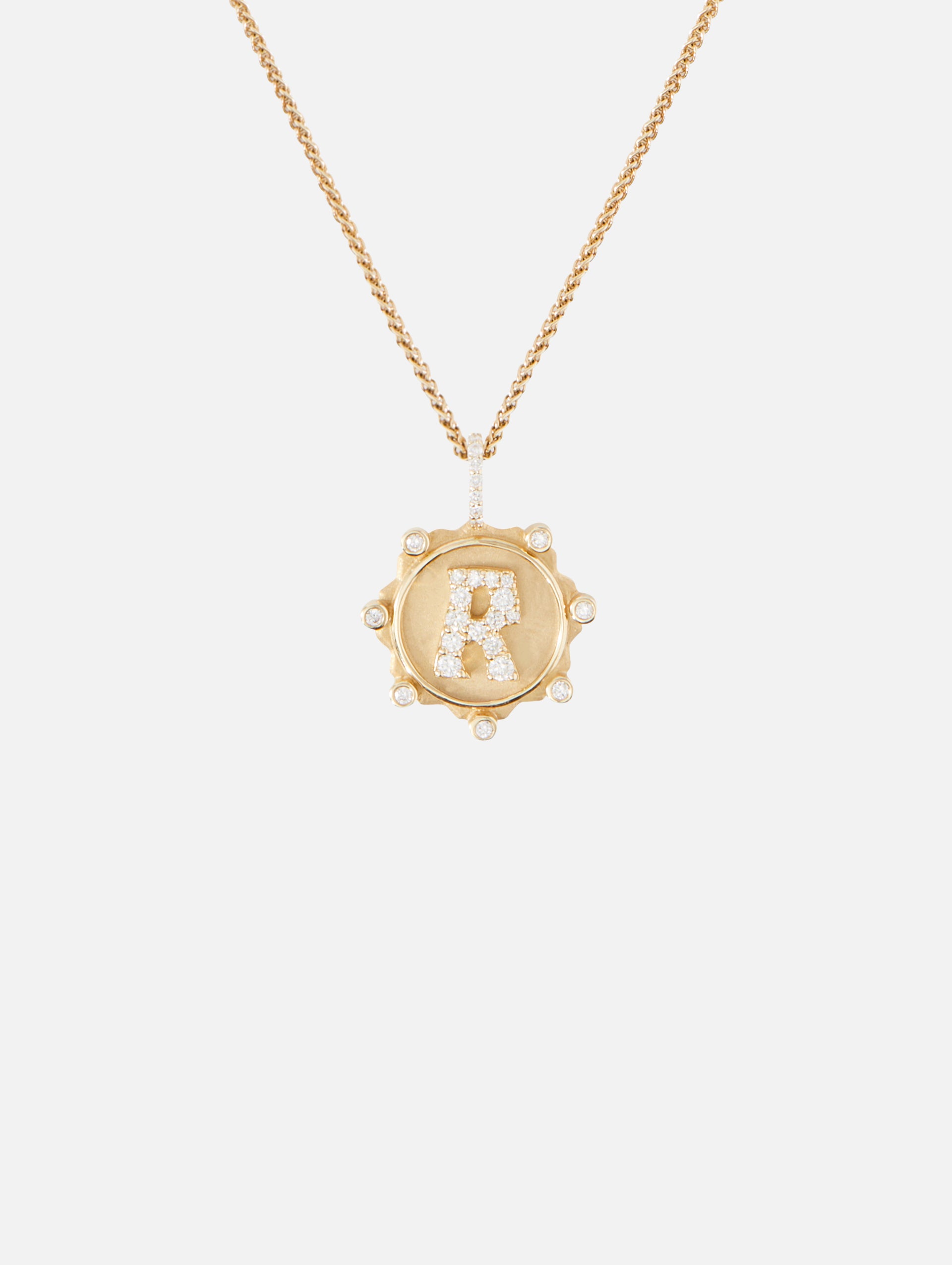 Initial Coin Necklace with Pave Detail Result: Pave Initial Coin Necklace