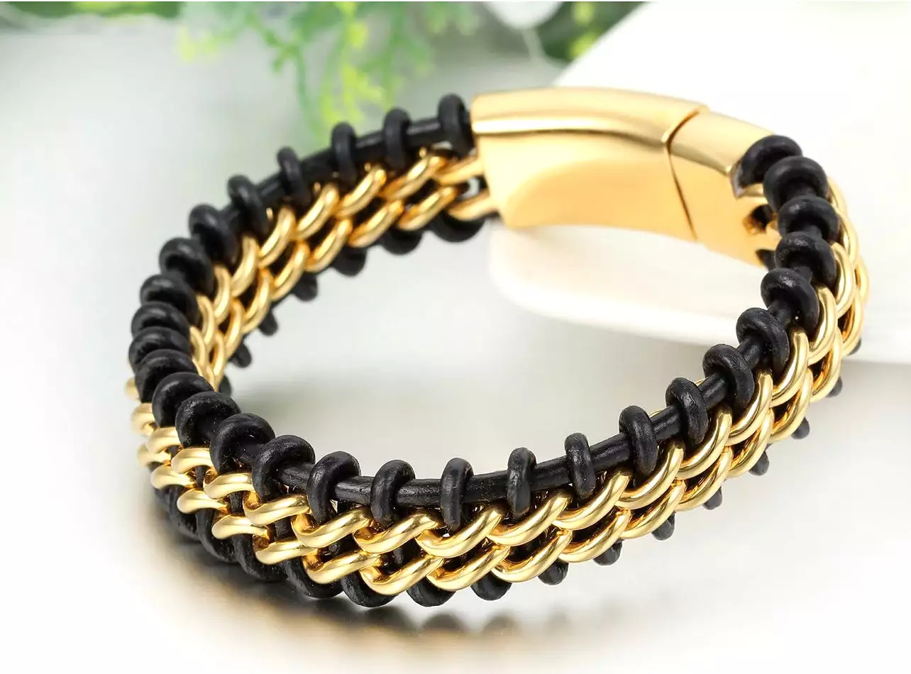 JewelryWe Black Leather Bracelet for Men | Large Size | Braided Design