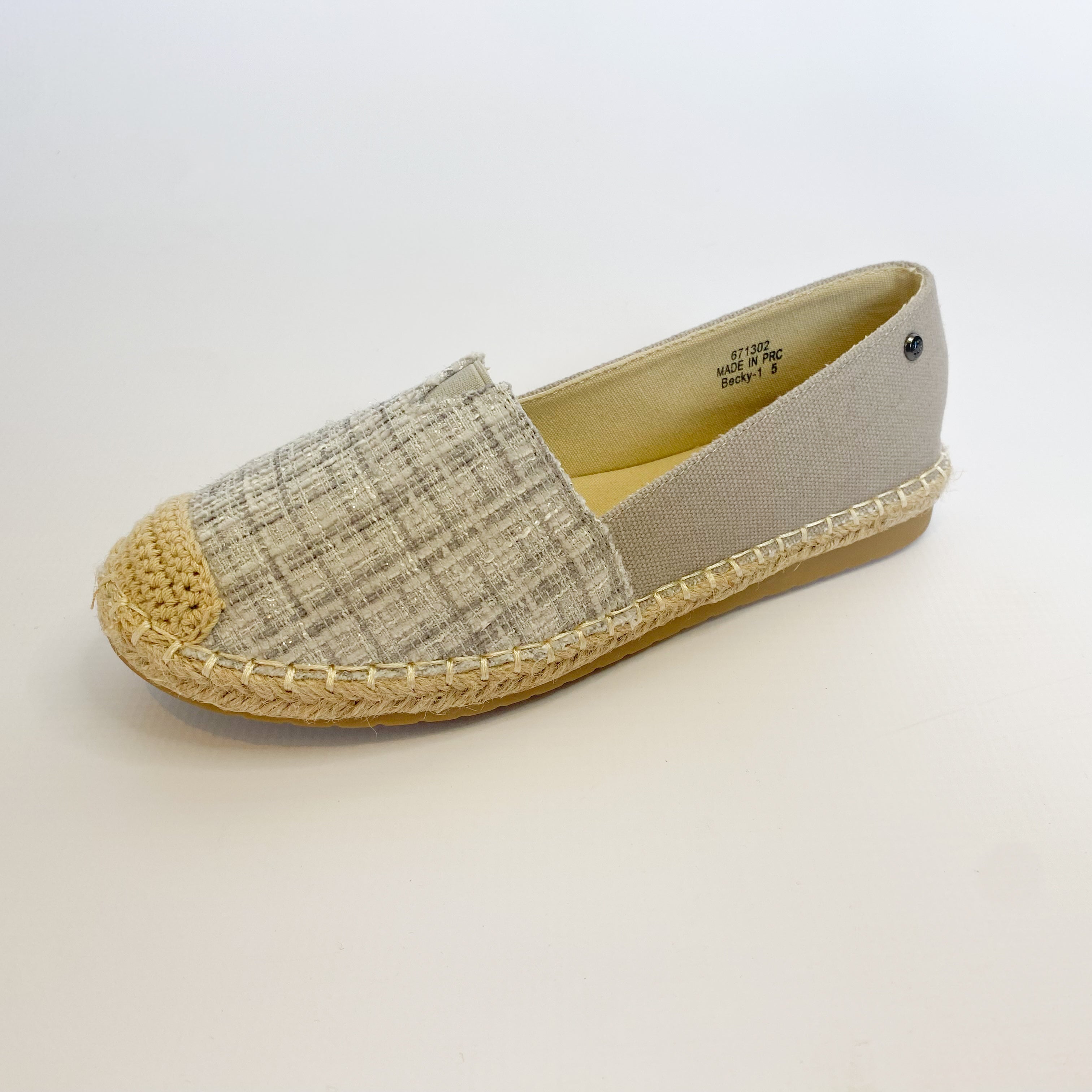 KG gray fabric slip-on espadrille.