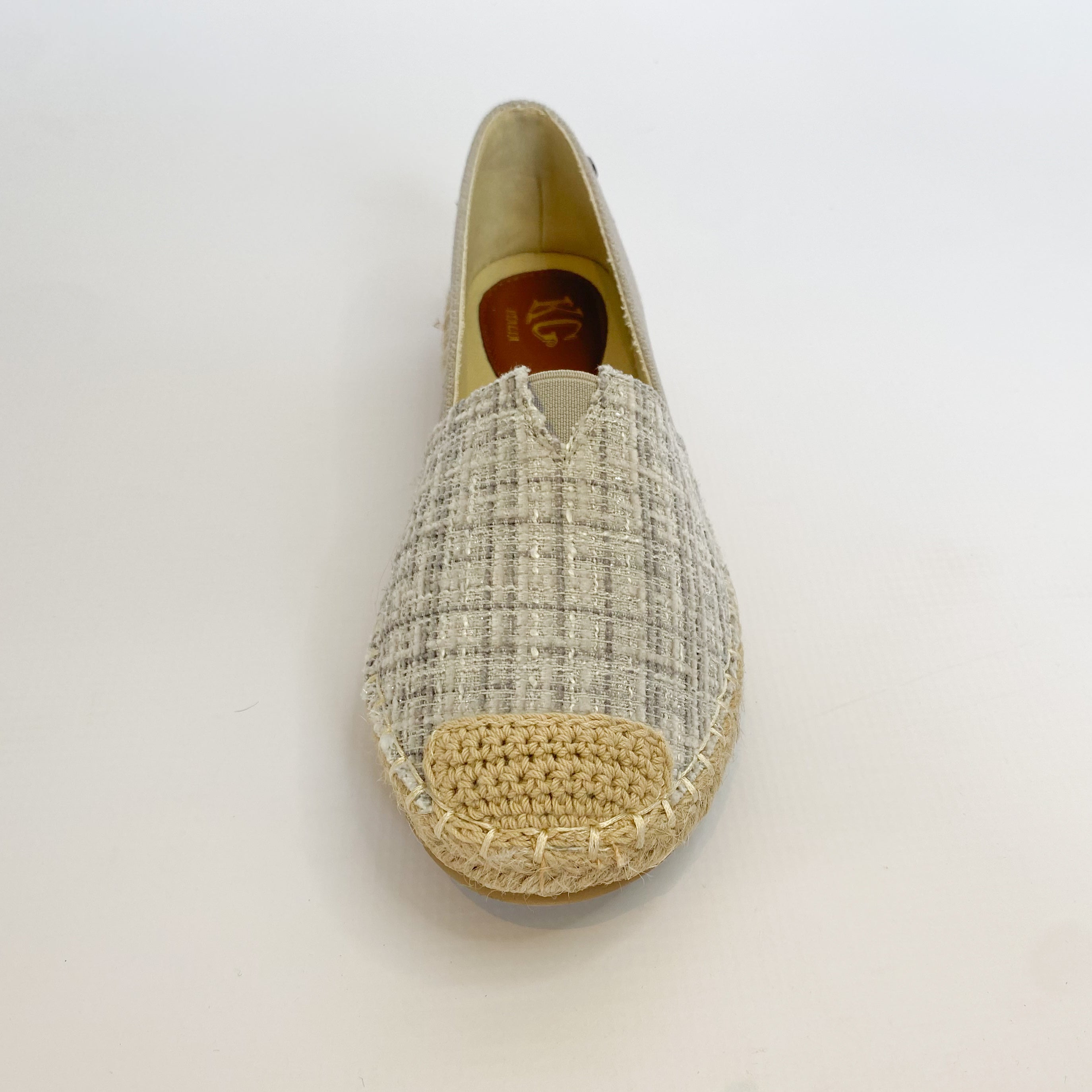 KG gray fabric slip-on espadrille.