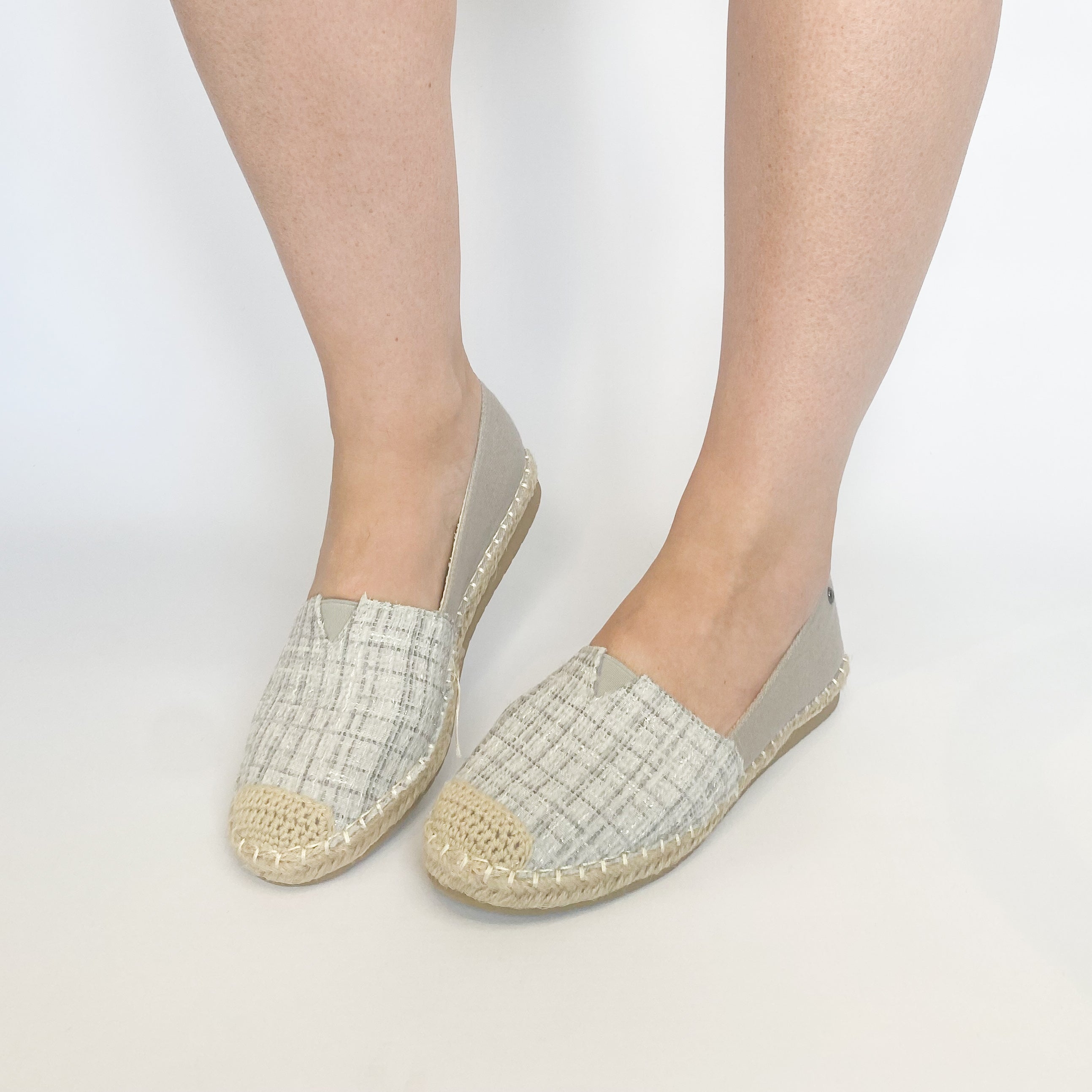 KG gray fabric slip-on espadrille.