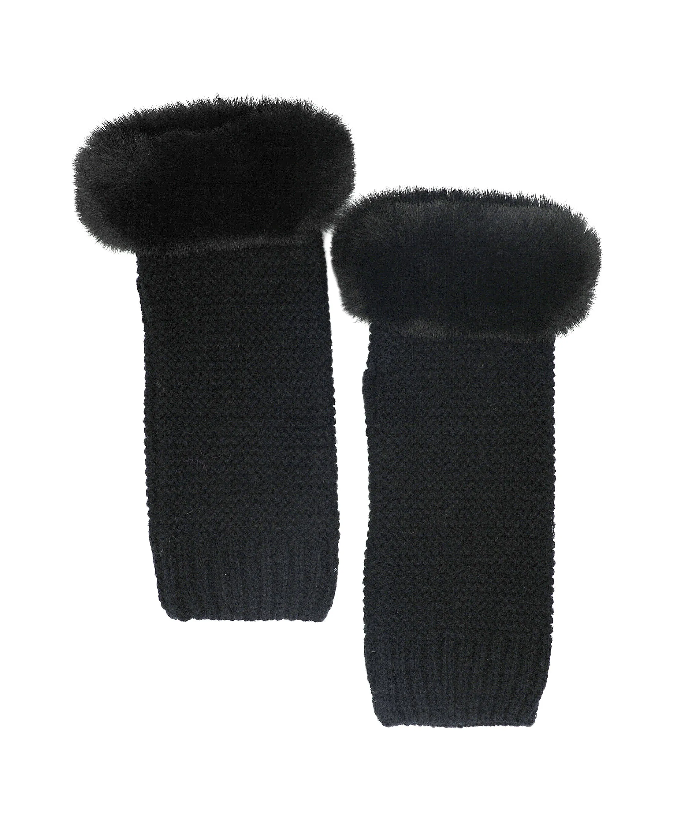 Knit Fingerless Gloves with Faux Fur Trim