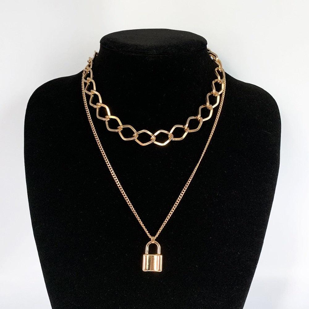 Layered lock necklace