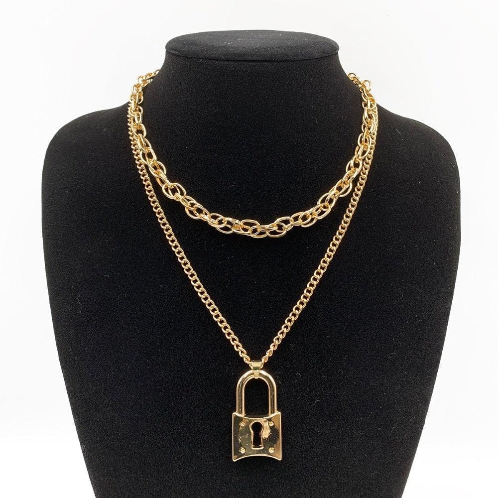 Layered lock necklace