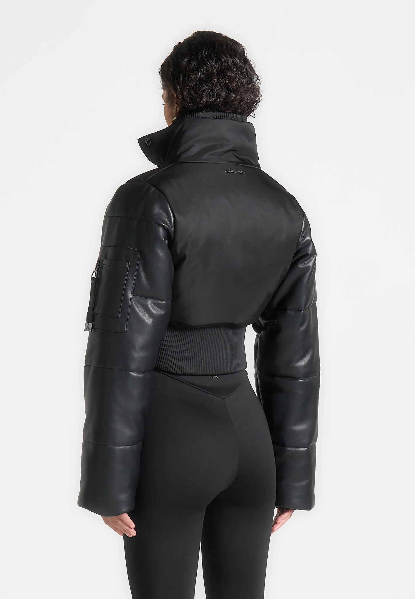 Leather and Nylon Layered Puffer Jacket - Black