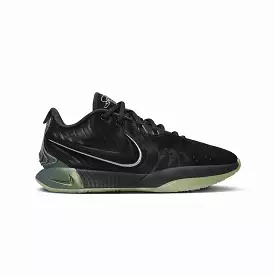 LEBRON 21 Tahitian EP sneakers in black, metallic pewter, iron grey, and oil green.