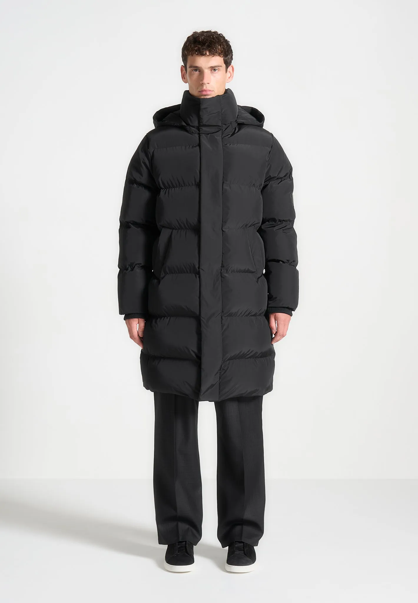 Longline Quilted Puffer Jacket - Black