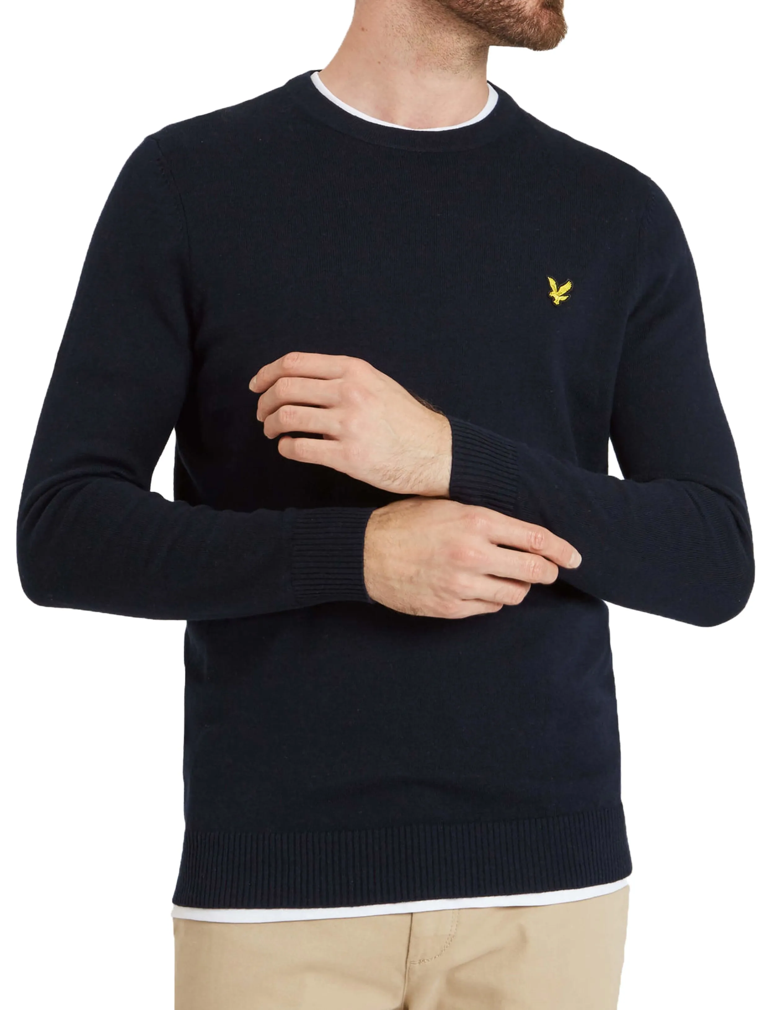 Lyle and Scott Cotton Merino Wool Jumper in Dark Navy