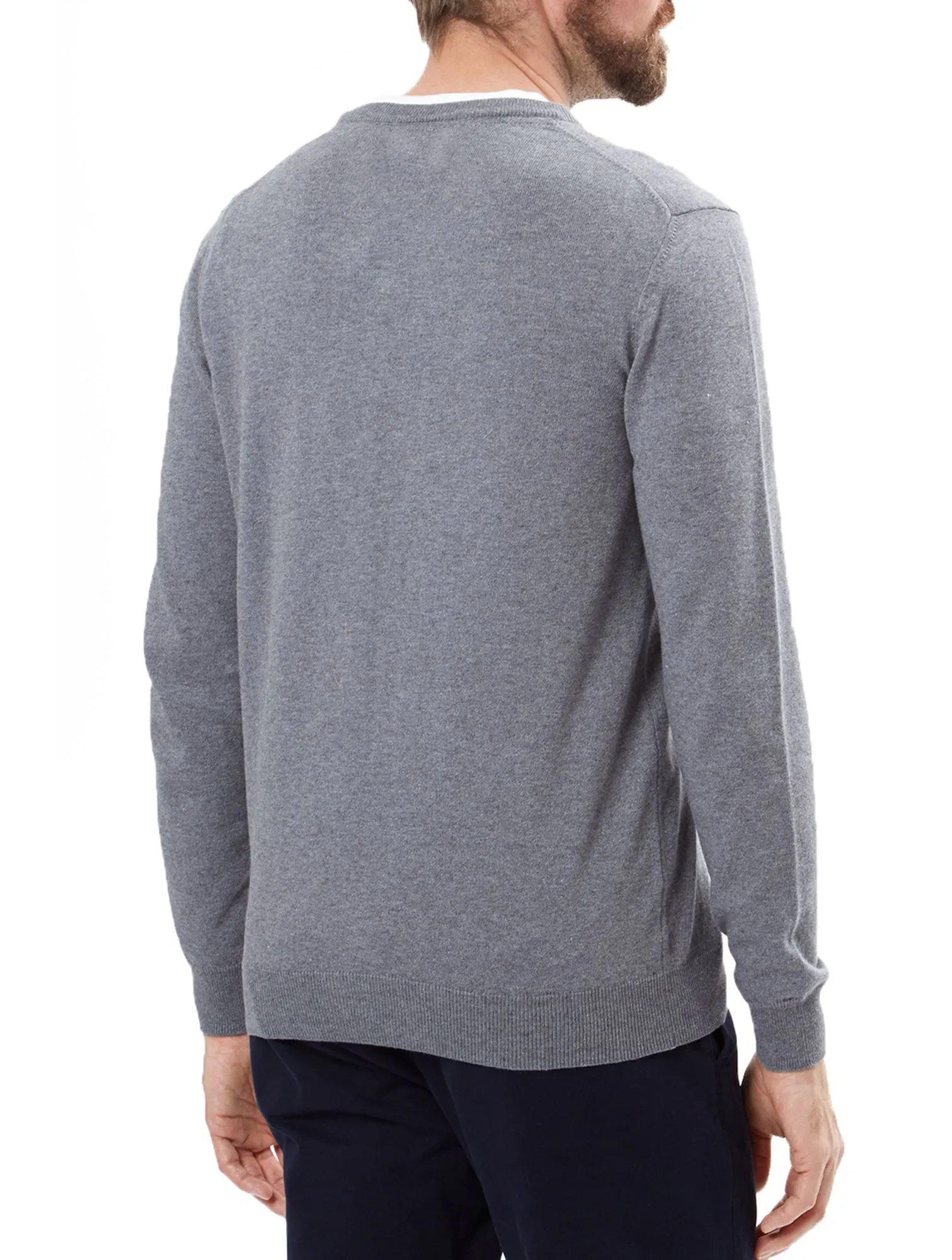 Lyle and Scott V-Neck Cotton Merino Wool Jumper in Mid Grey Marl