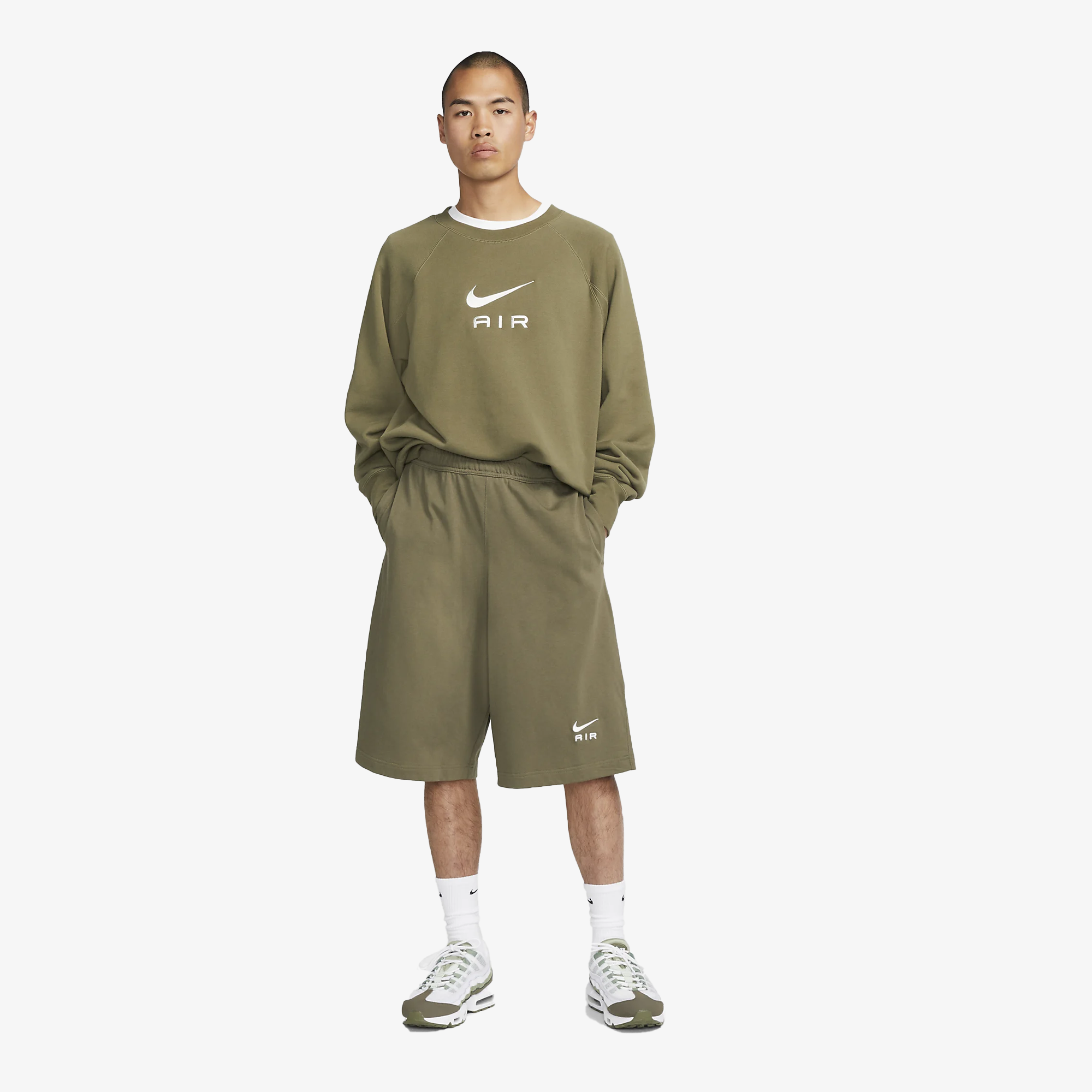 Medium Olive/Phantom Air Oversized Fleece Shorts - Must-Have for Athletes!