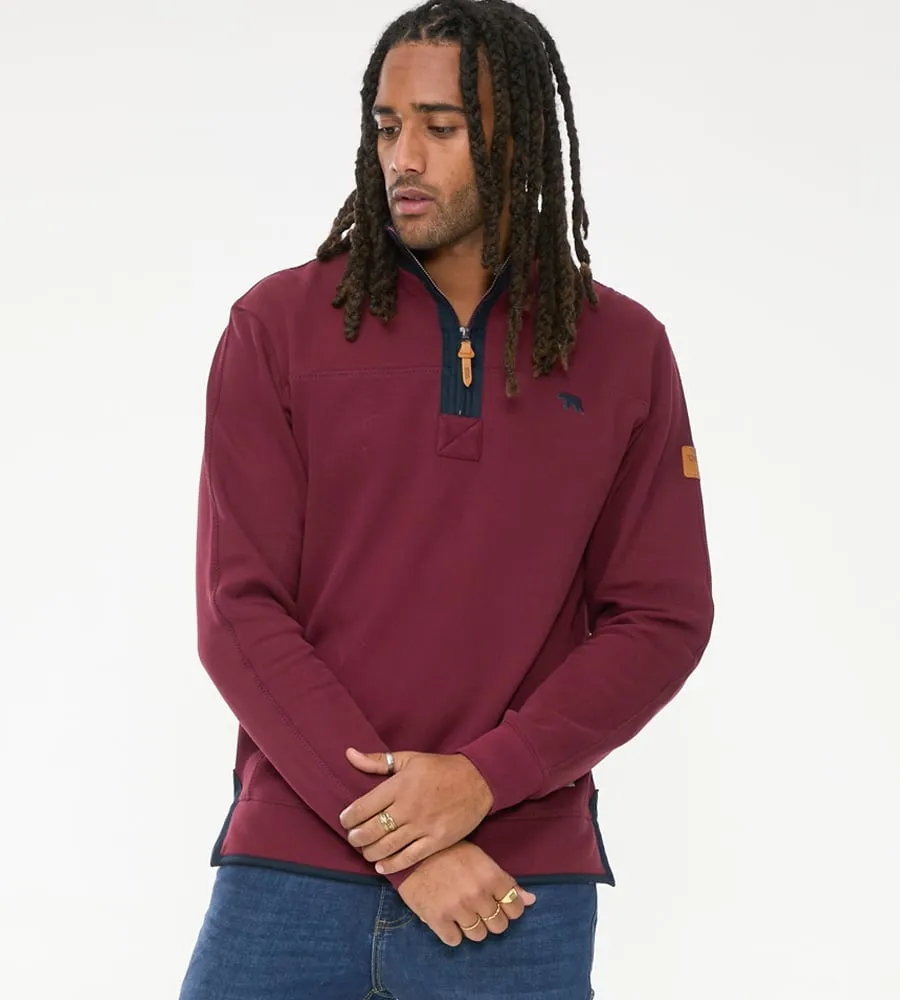 Men's Burgundy Fleece Sweatshirt with 1/4 Zip (HIRALDO)