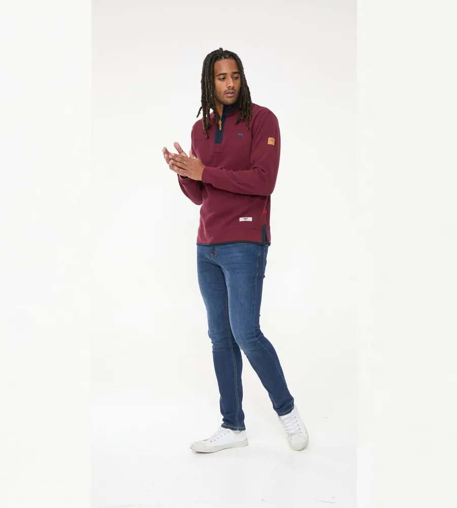 Men's Burgundy Fleece Sweatshirt with 1/4 Zip (HIRALDO)