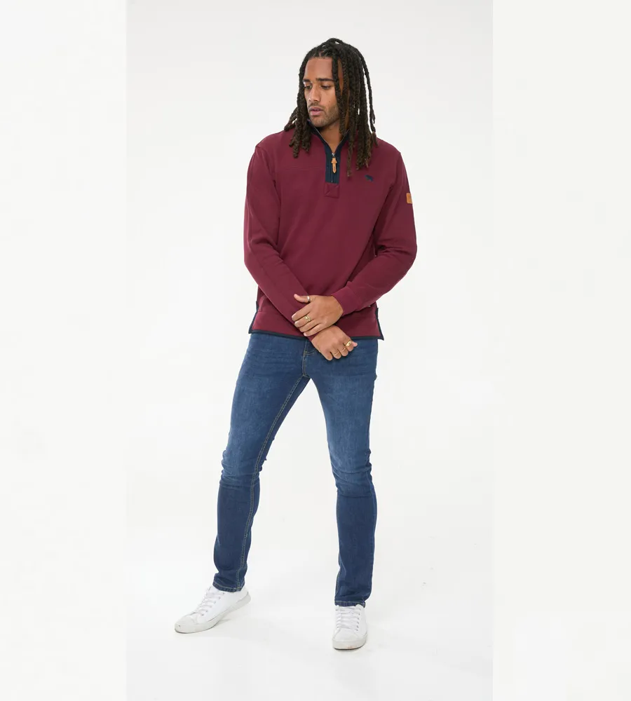 Men's Burgundy Fleece Sweatshirt with 1/4 Zip (HIRALDO)