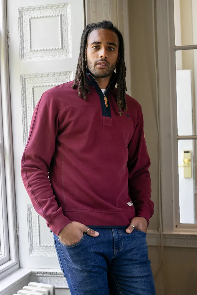 Men's Burgundy Fleece Sweatshirt with 1/4 Zip (HIRALDO)