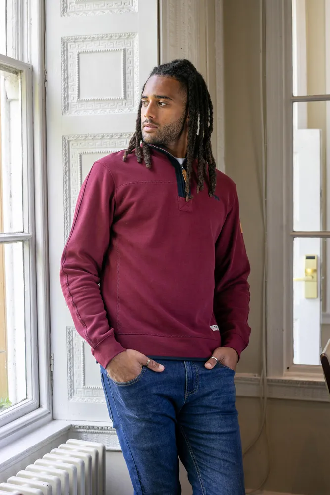 Men's Burgundy Fleece Sweatshirt with 1/4 Zip (HIRALDO)