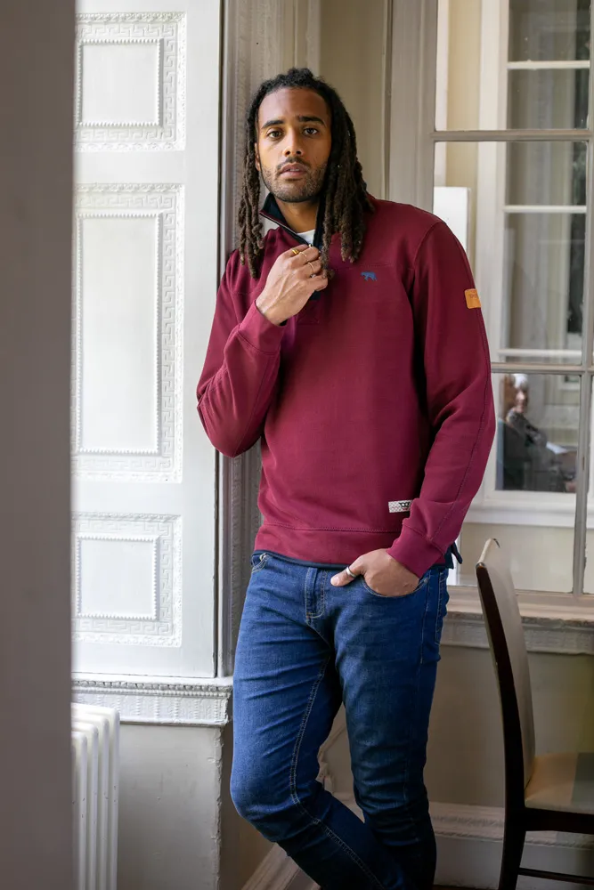 Men's Burgundy Fleece Sweatshirt with 1/4 Zip (HIRALDO)