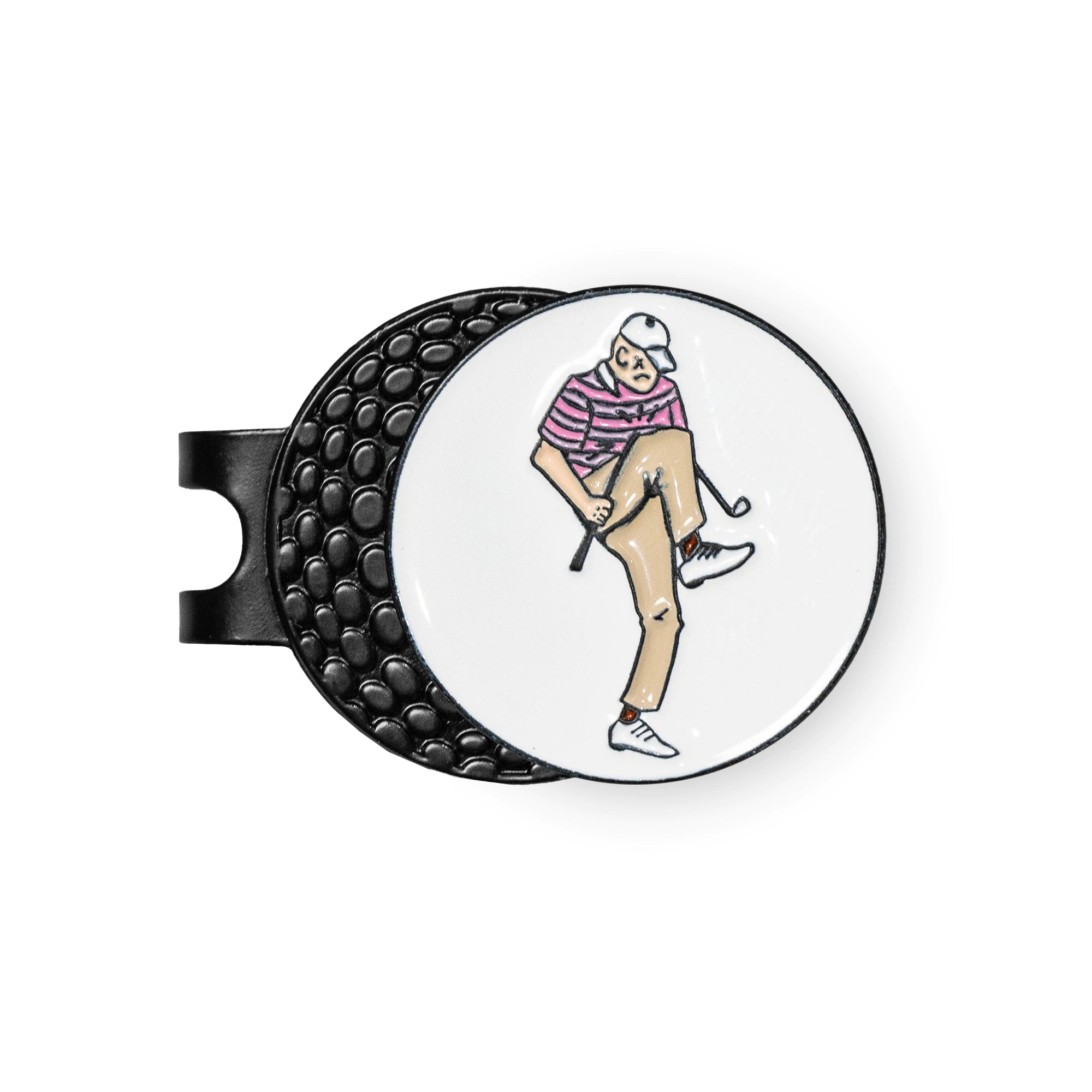 Metal Hat Clip Golf Ball Marker - Angry Golfer: Hat clip golf ball marker with angry golfer design