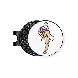 Metal Hat Clip Golf Ball Marker - Angry Golfer: Hat clip golf ball marker with angry golfer design