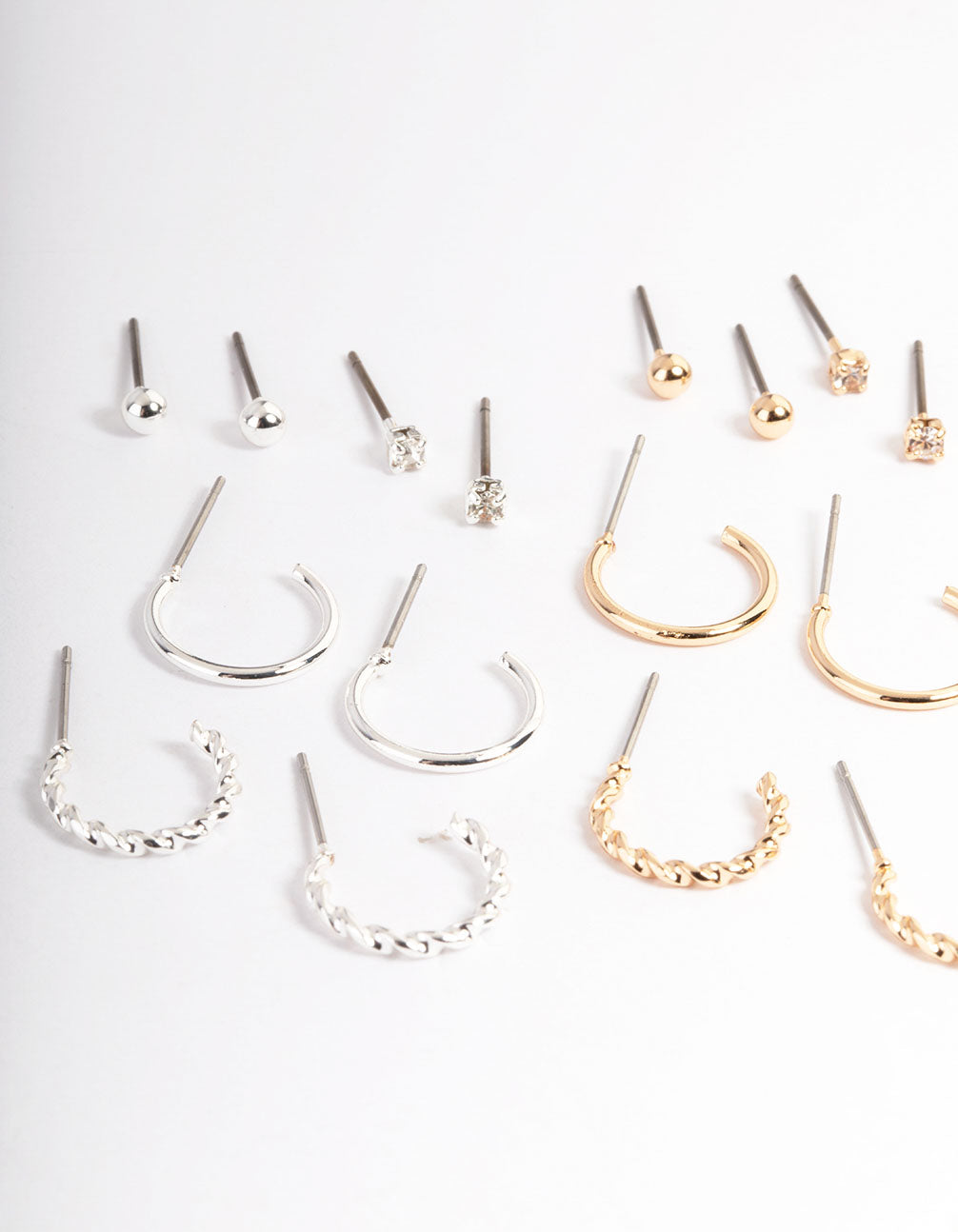 Mixed Metal Stud and Hoop Earring 12-Pack - Plain and Diamond