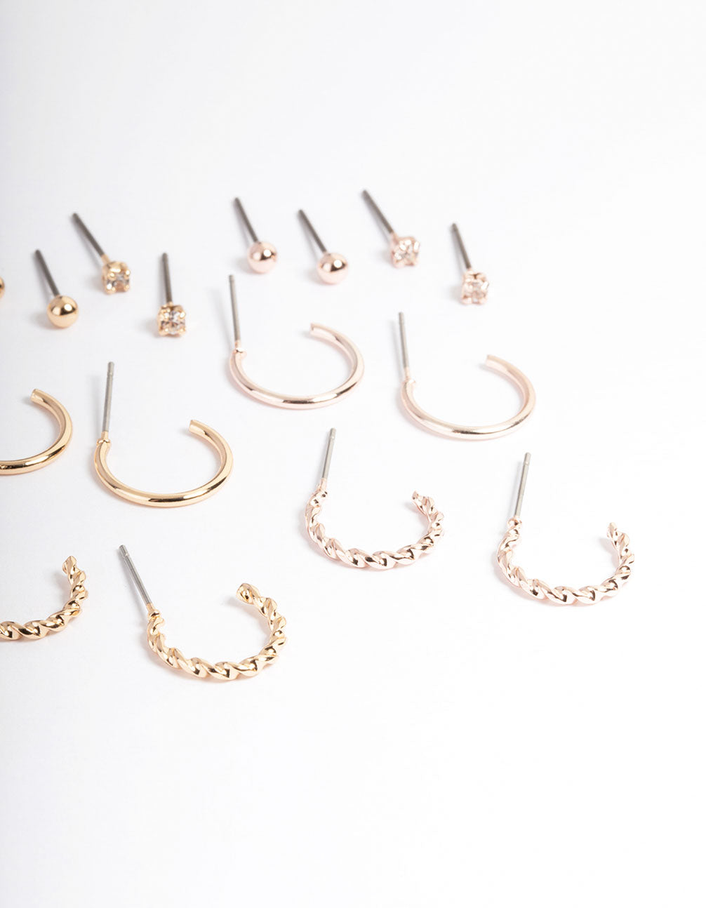 Mixed Metal Stud and Hoop Earring 12-Pack - Plain and Diamond