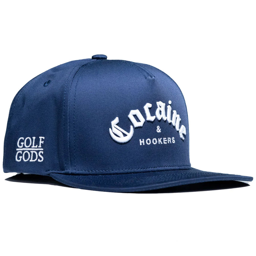 Navy Blue Flat Brim SnapBack Golf Hat - Cocaine & Hookers