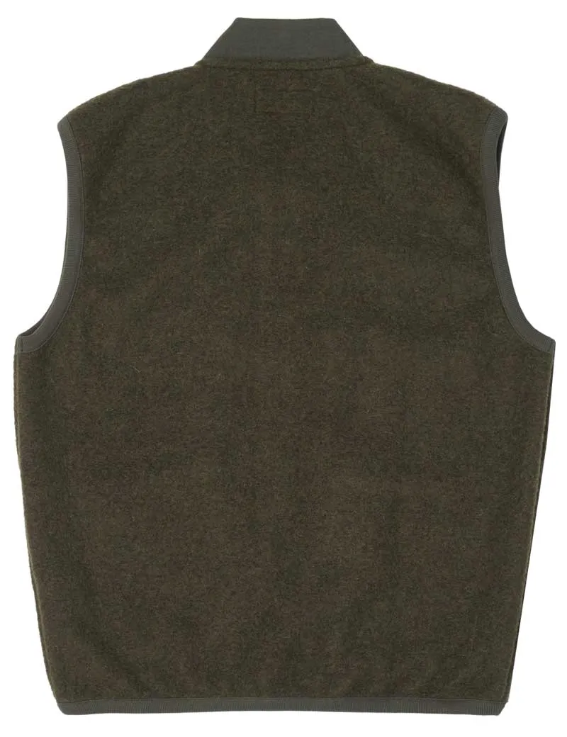 Olive Wool Fleece Zip Waistcoat by Universal Works