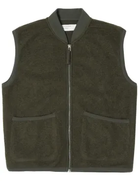 Olive Wool Fleece Zip Waistcoat by Universal Works