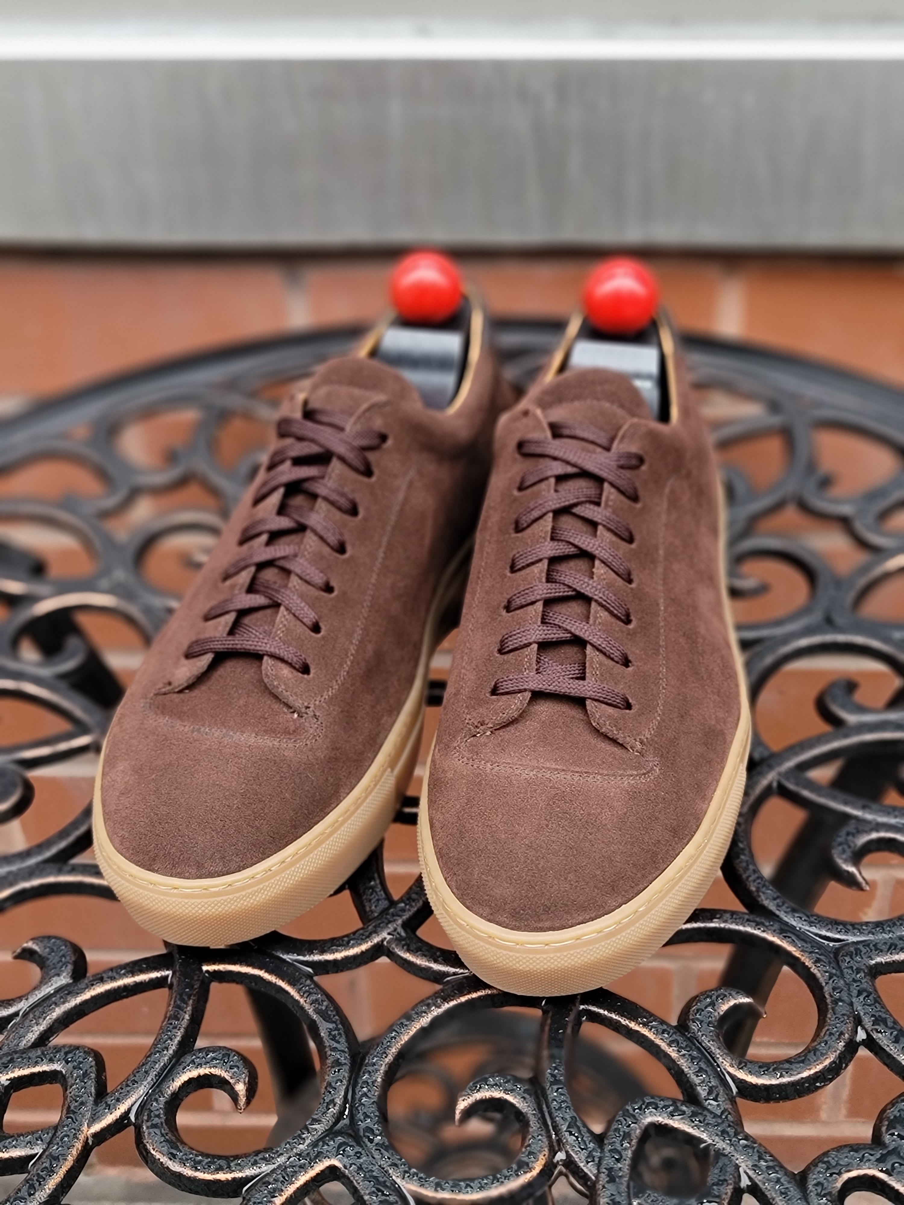 Olympia - Mocha Suede Gum Sole sneakers.