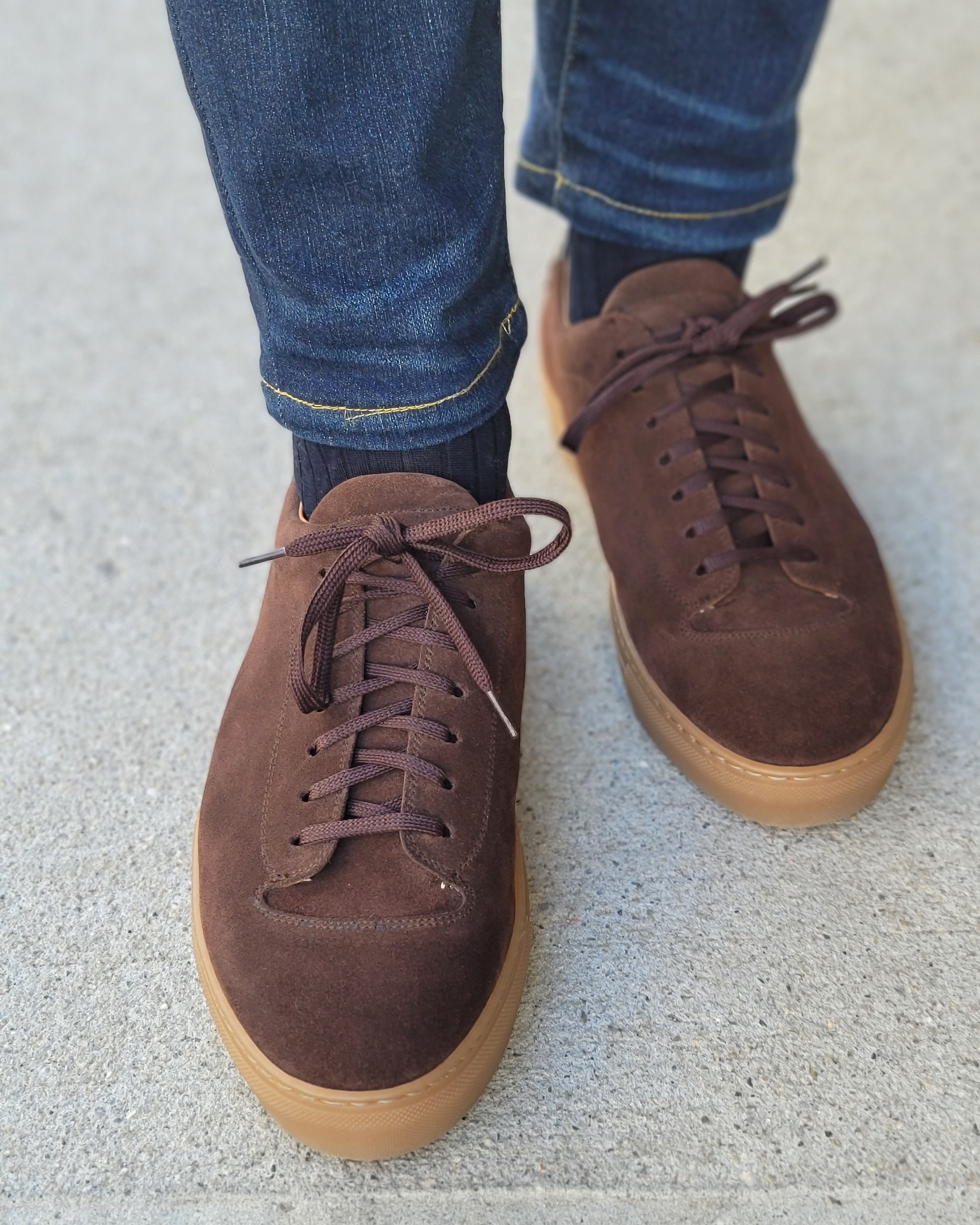 Olympia - Mocha Suede Gum Sole sneakers.