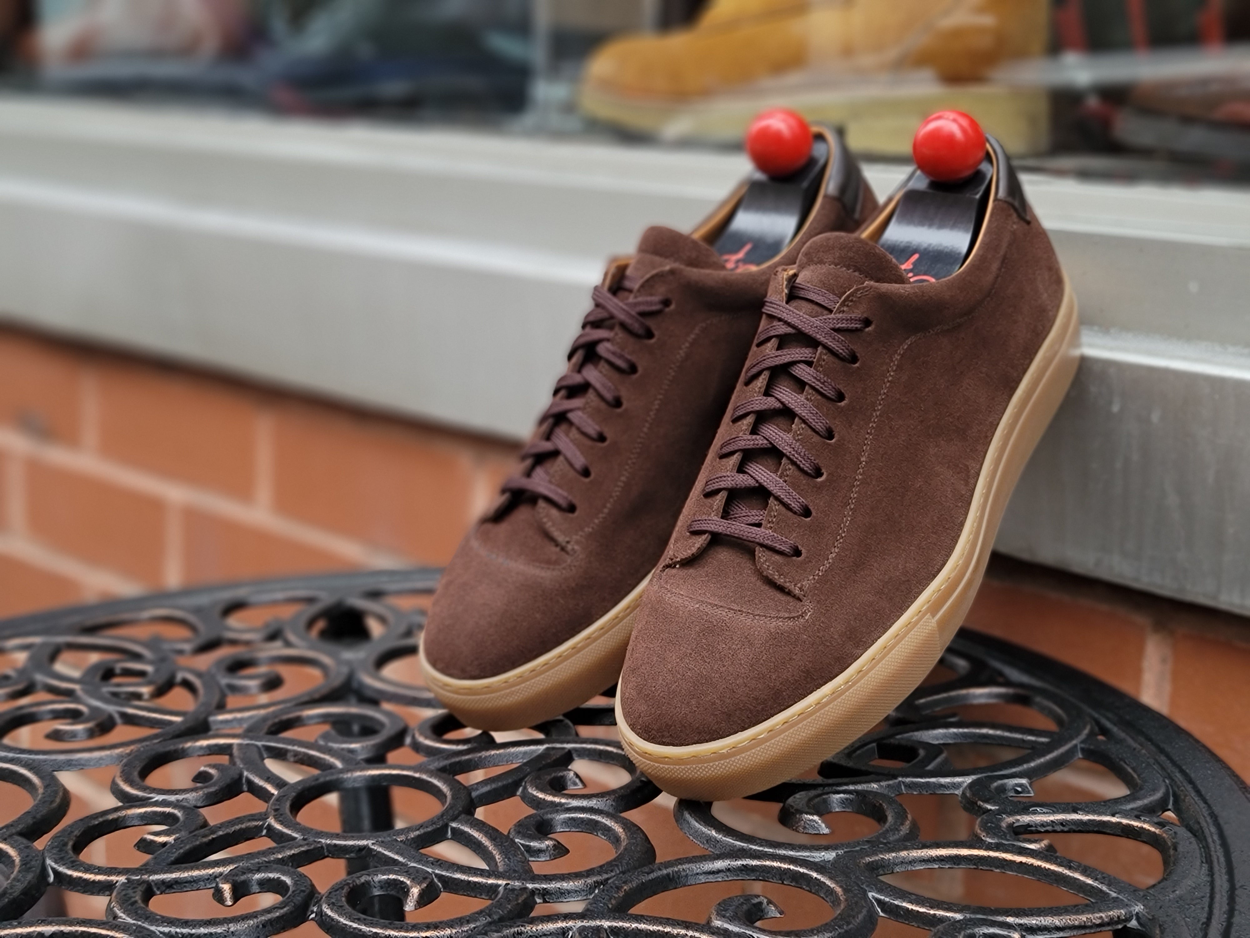 Olympia - Mocha Suede Gum Sole sneakers.