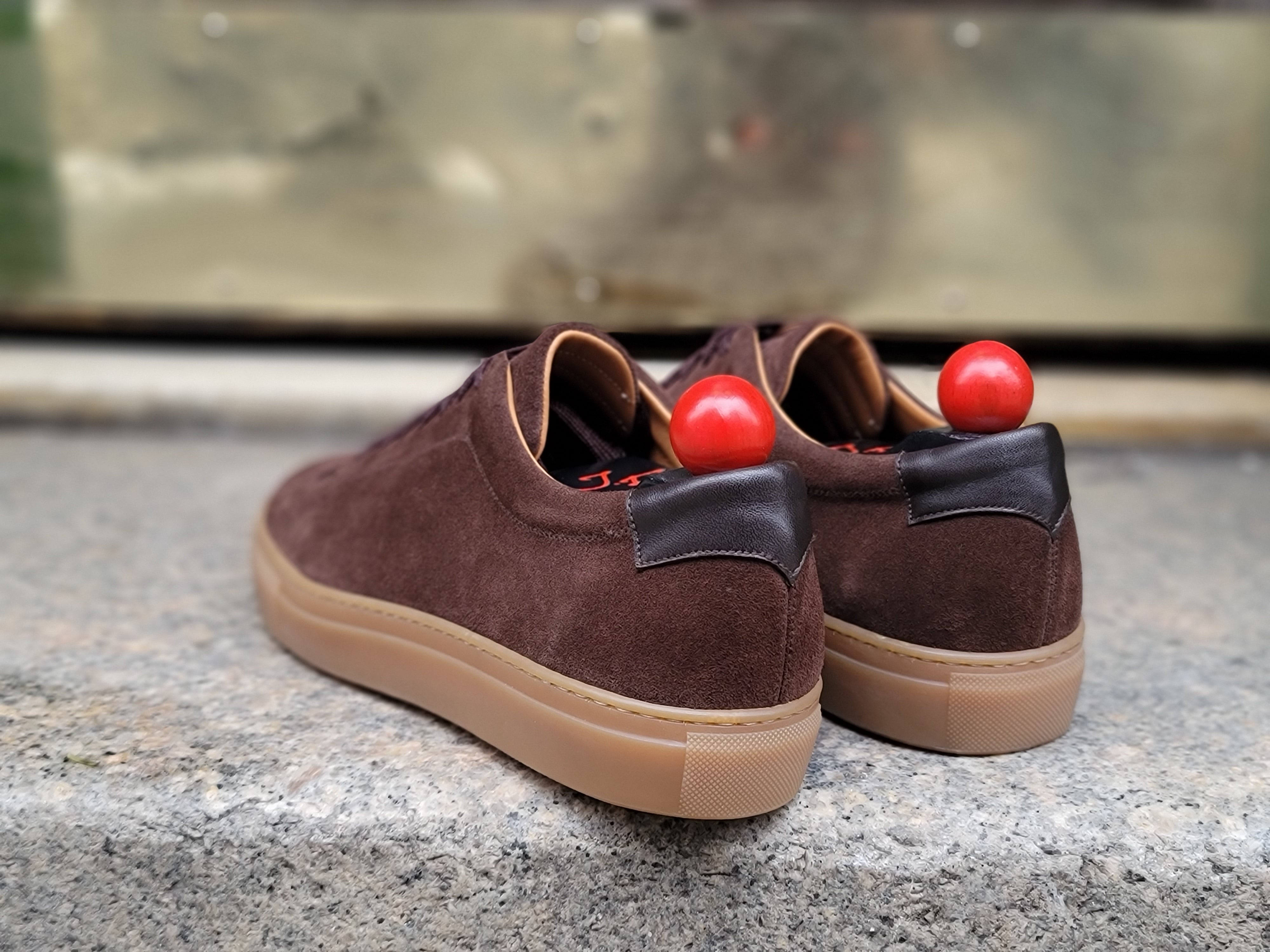 Olympia - Mocha Suede Gum Sole sneakers.