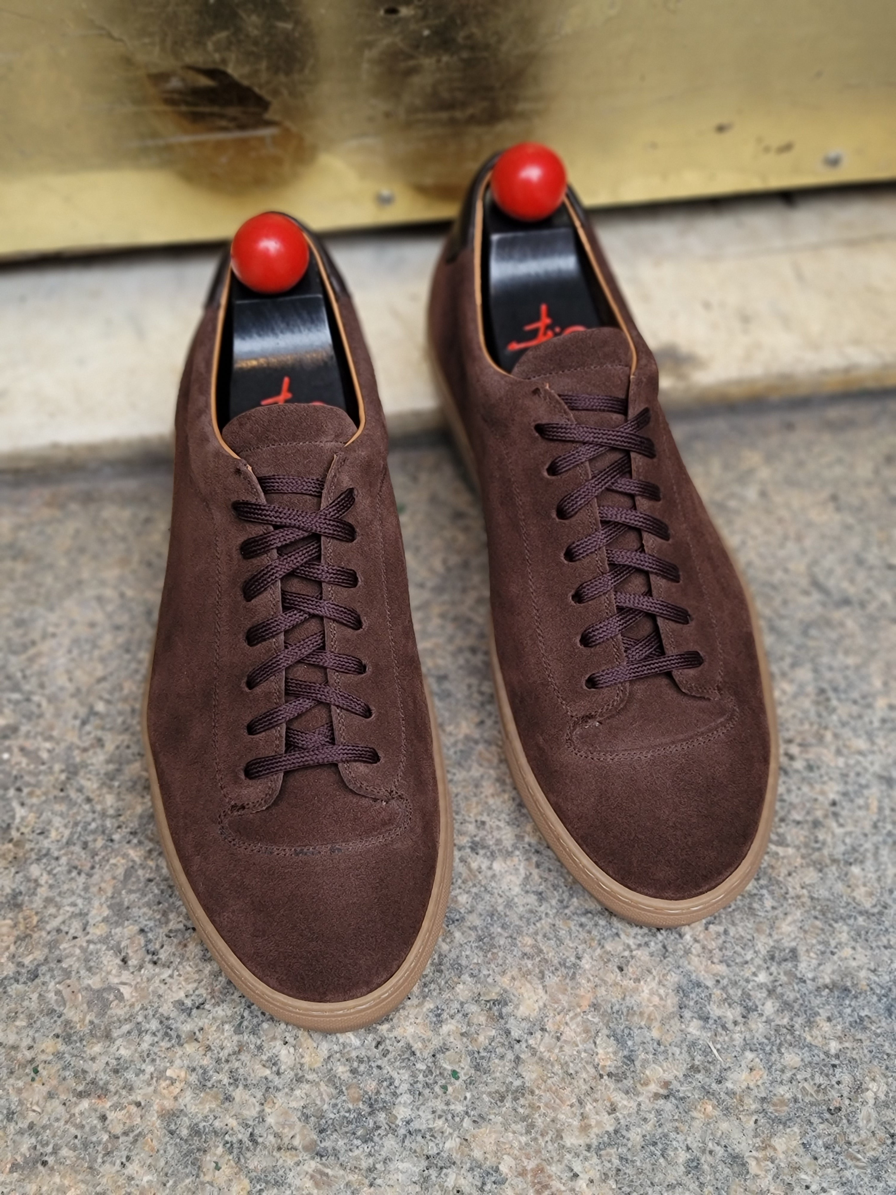 Olympia - Mocha Suede Gum Sole sneakers.