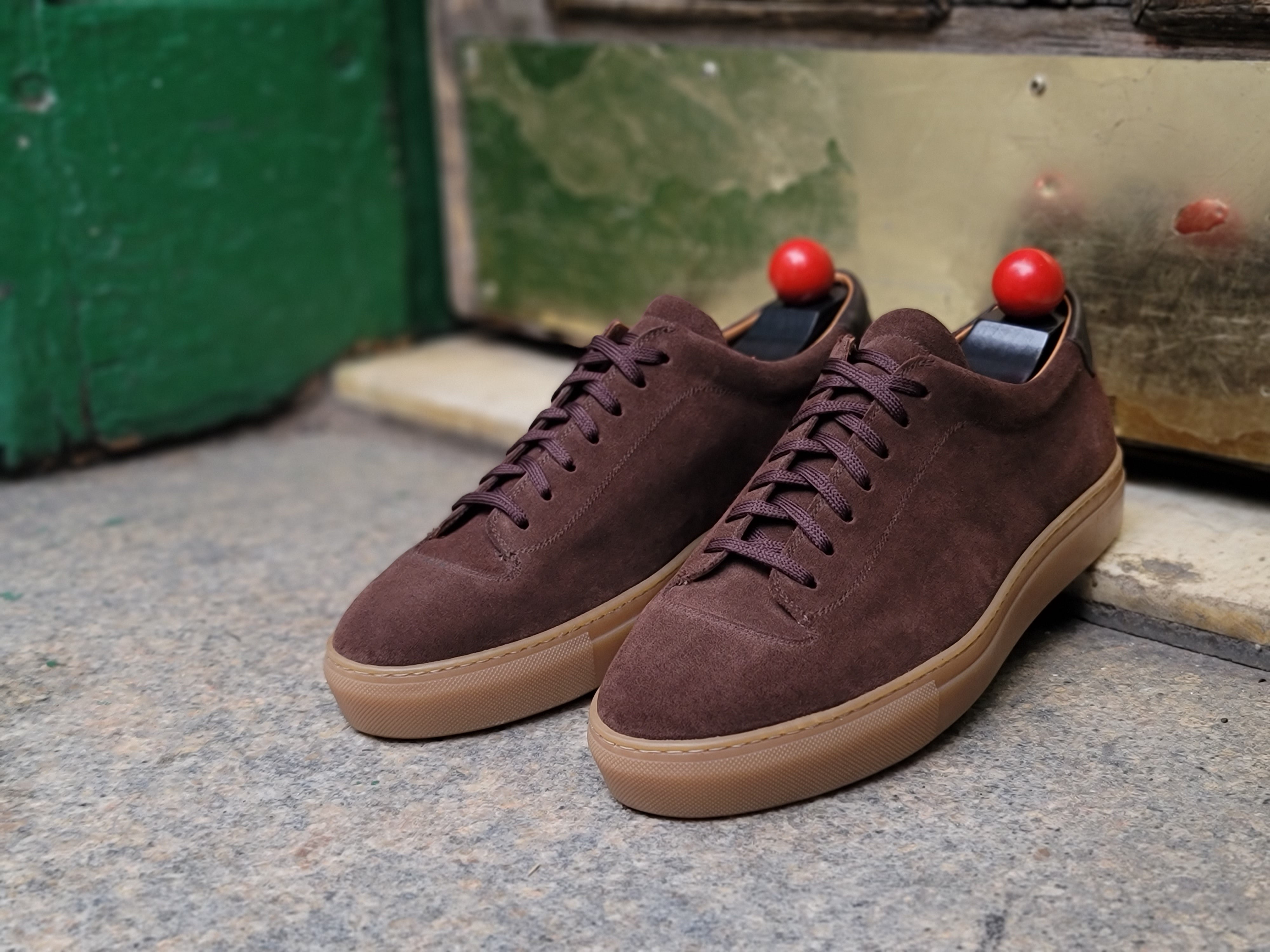 Olympia - Mocha Suede Gum Sole sneakers.