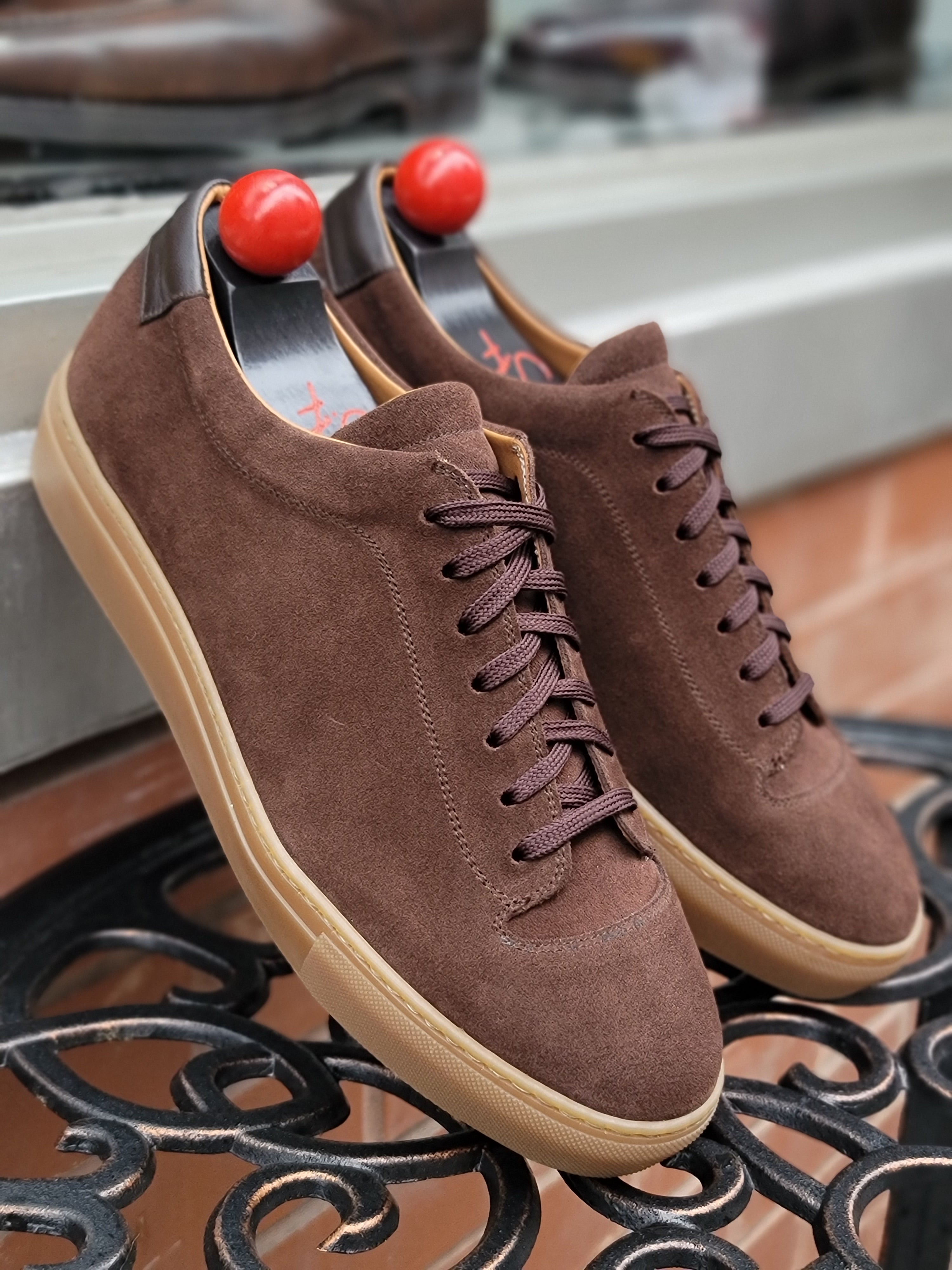 Olympia - Mocha Suede Gum Sole sneakers.