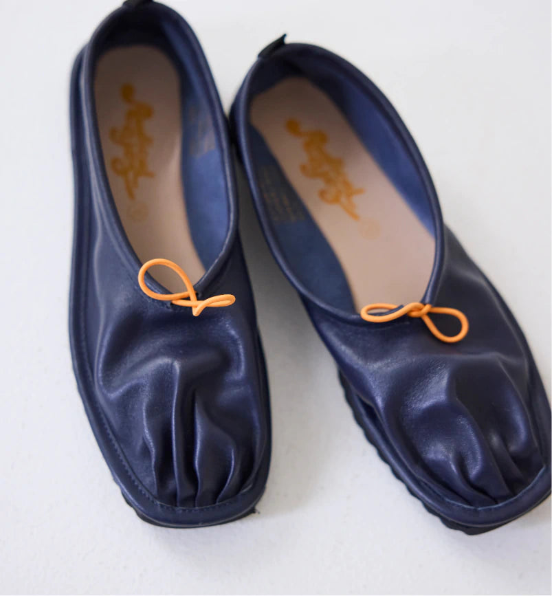 Pina Pleated Leather Ballet Shoe - Navy | Shop Now