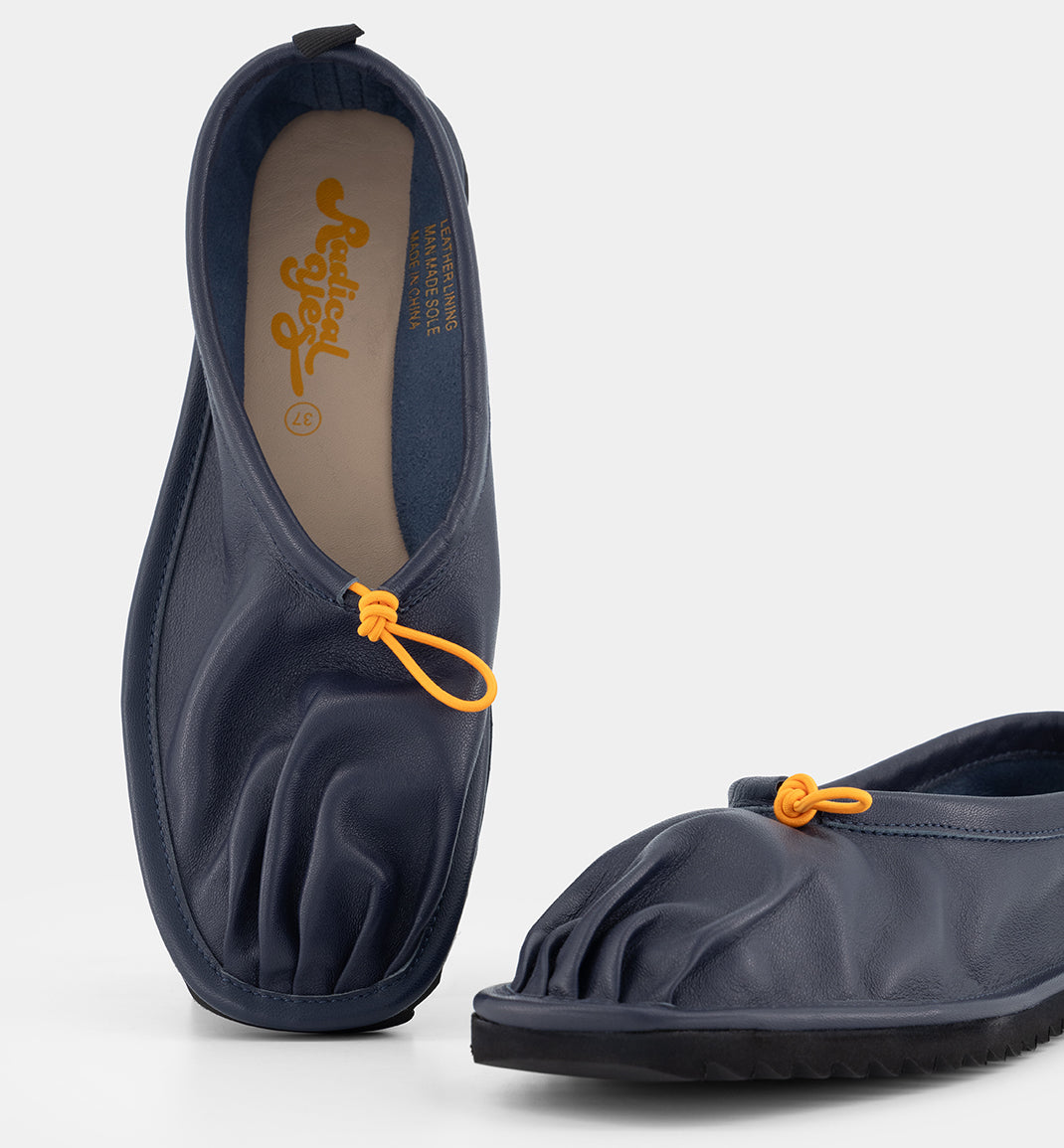 Pina Pleated Leather Ballet Shoe - Navy | Shop Now