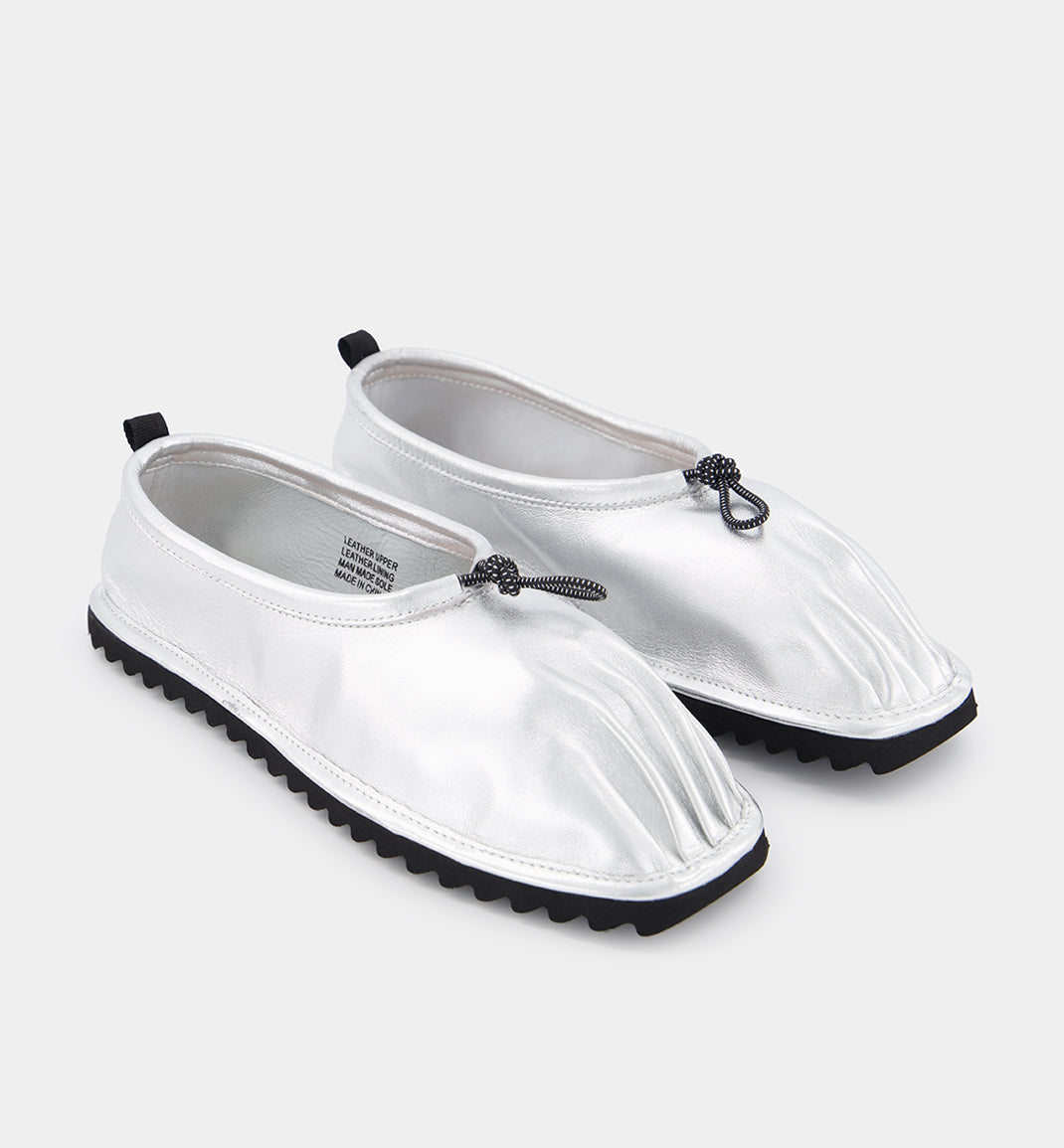 Pina silver leather ballet shoe with pleated toe.